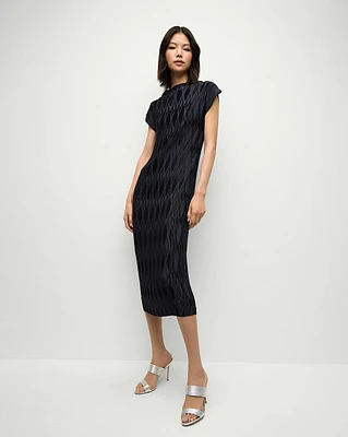 Gramercy Pleated Midi Dress in Navy | Veronica Beard