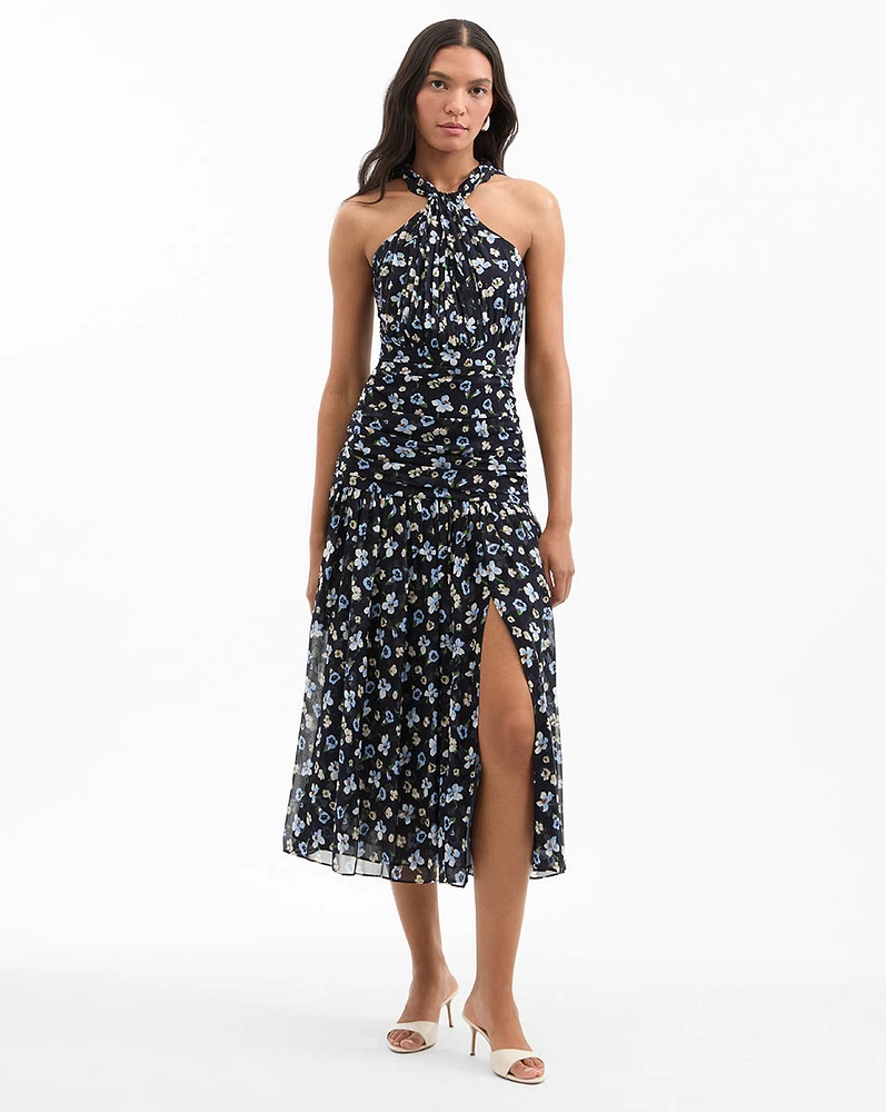 Brock Silk Ruched Midi Dress in Navy Mutli | Veronica Beard