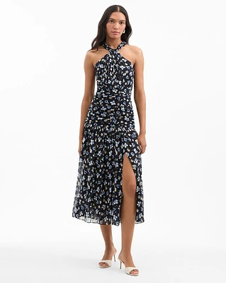 Brock Silk Ruched Midi Dress in Navy Mutli | Veronica Beard