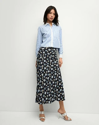 Clover Stretch-Silk Floral Skirt in Navy | Veronica Beard