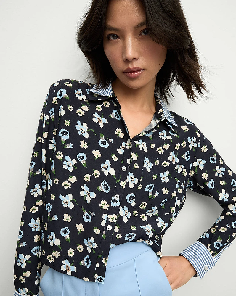 Maia Floral Silk Shirt in Navy | Floral Blouse | Veronica Beard