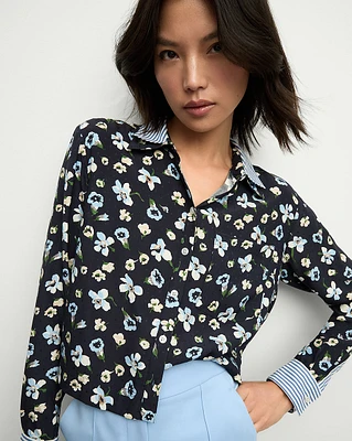 Maia Floral Silk Shirt in Navy | Floral Blouse | Veronica Beard