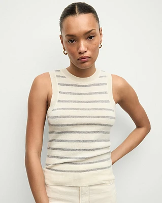 Jerrel Cashmere Tank Top in Ivory & Grey Stripes | Veronica Beard