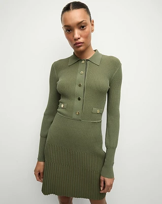 Lauper Ribbed Sweater Dress in Khaki Green | Veronica Beard