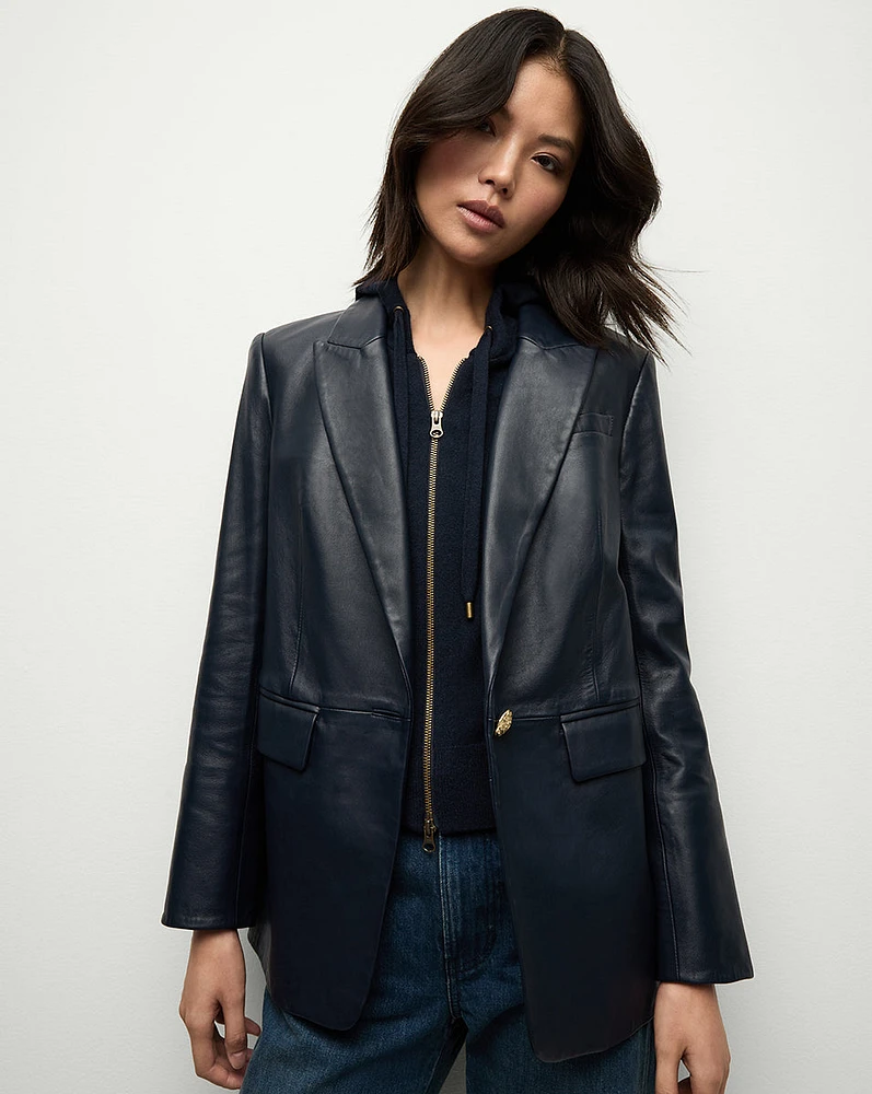 Vega Leather Dickey Jacket in Navy | Veronica Beard