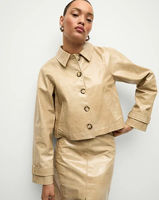 Kian Coated Cropped Leather Jacket in Beige | Veronica Beard