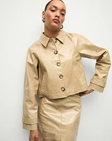 Kian Coated Cropped Leather Jacket in Beige | Veronica Beard