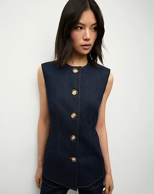 Jessup Tailored Denim Vest in Dark Denim | Veronica Beard