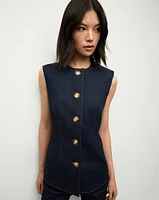 Jessup Tailored Denim Vest in Dark Denim | Veronica Beard