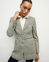 Ryanne Belted Plaid Dickey Jacket in Ecru & Green | Veronica Beard