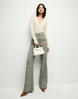 Tonelli Plaid Wide-Leg Pants in Ecru & Green | Veronica Beard