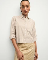 Maia Cropped Striped Shirt in Acorn & White | Veronica Beard