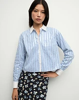 Maia Sequin Shirt in Blue & White Stripes | Veronica Beard