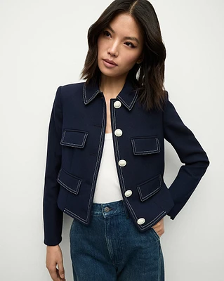 Constantine Boxy Cropped Jacket in Navy | Veronica Beard