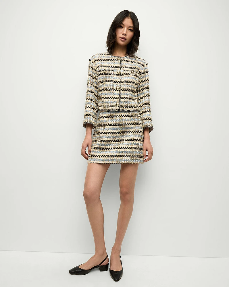 Ohemia Metallic Tweed Skirt in Blue & Ivory | Veronica Beard