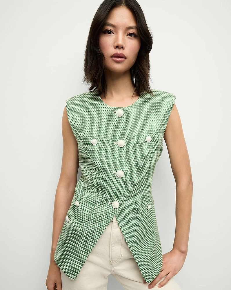 Tamara Tailored Vest in Green & Cream | Veronica Beard