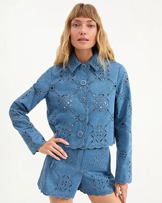 Adelaide Eyelet Jacket in Blue Denim | Veronica Beard