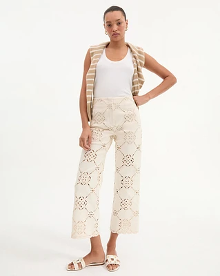 Dova Eyelet Pant in White | Veronica Beard