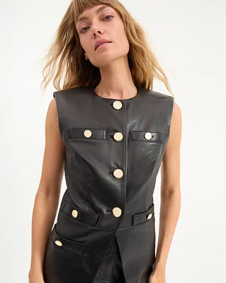 Tamara Leather Vest in Black | Veronica Beard