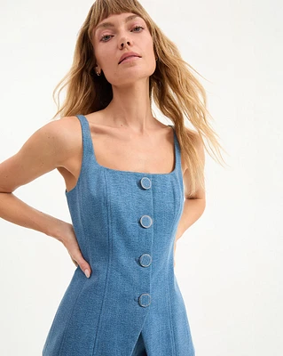 Liana Button-Up Vest Top in Blue Denim | Veronica Beard