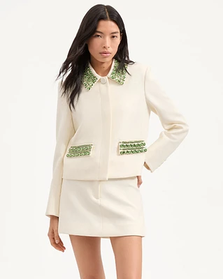 Imogen Embellished Cropped Jacket in White | Veronica Beard