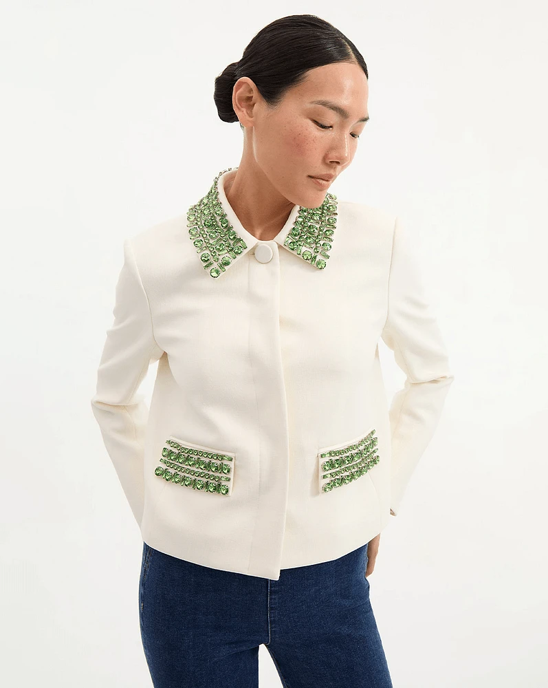 Embellished Imogen Cropped Jacket in White | Veronica Beard