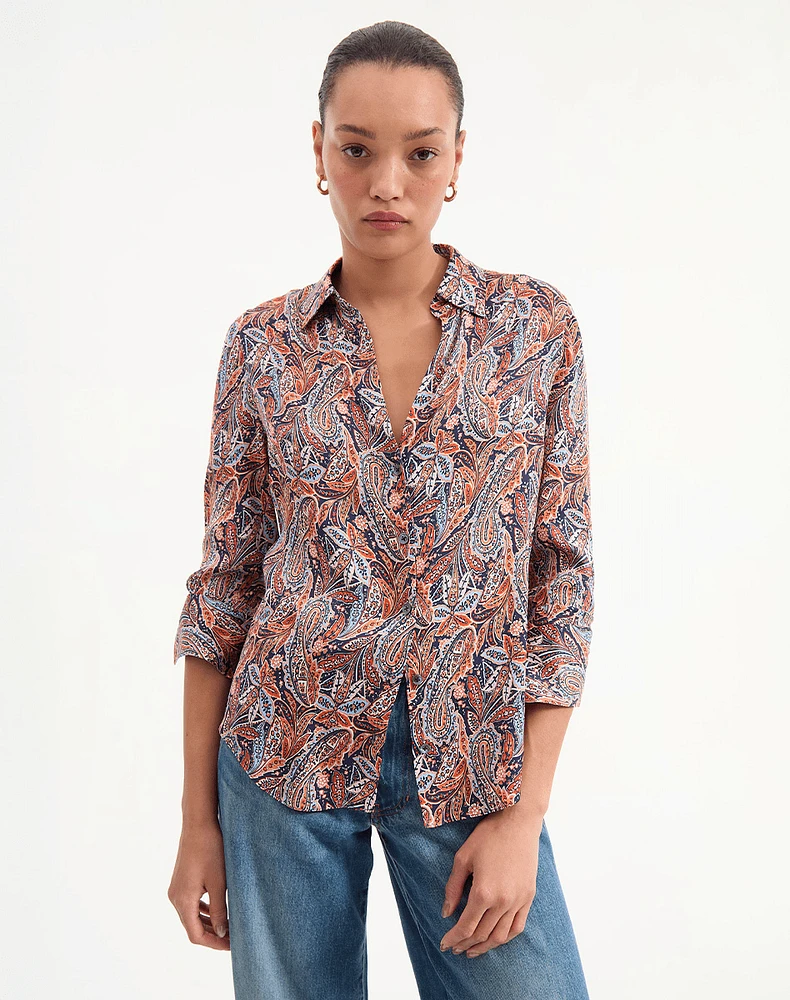 Amelia Silk Shirt in Navy Multi | Veronica Beard