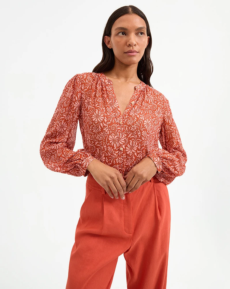 Ashlynn Silk Top in Dark Persimmon Multi | Veronica Beard