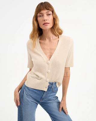 Solene Short Sleeve Cashmere Cardigan in Ivory | Veronica Beard