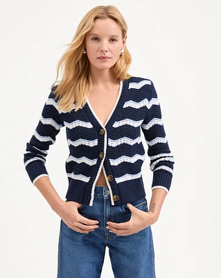 Ansonia Cardigan in Navy/Off-White/Bluebell | Veronica Beard