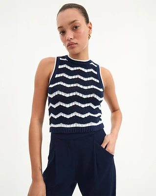 Jerrel Cropped Knit Tank in Navy/Off-White/Bluebell | Veronica Beard