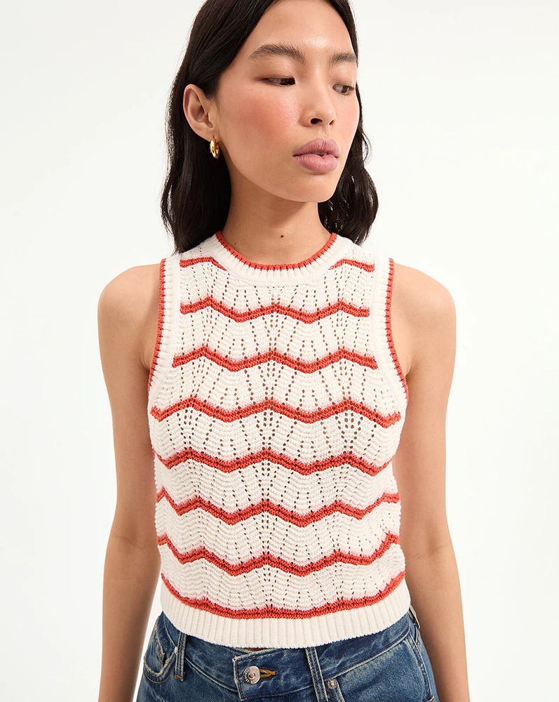 Jerrel Cropped Knit Tank in Off-White/Pink Shell/Persimmon | Veronica Beard