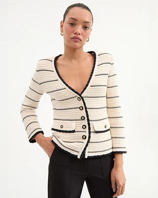 Ceriani Knit Jacket in Off-White/Black | Veronica Beard