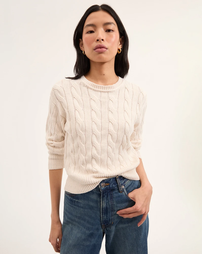 Eleanor Cable Knit Pullover in White | Veronica Beard