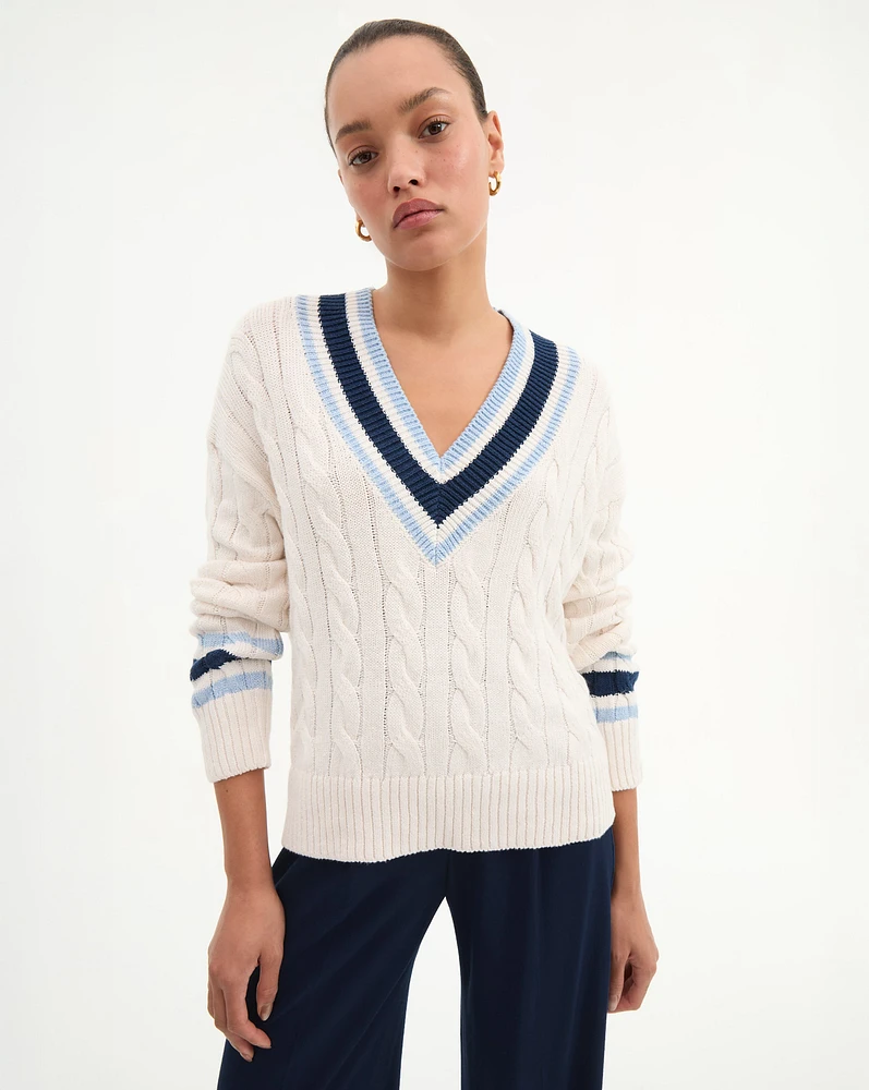 Lachlen Cable Knit Sweater in White | Veronica Beard