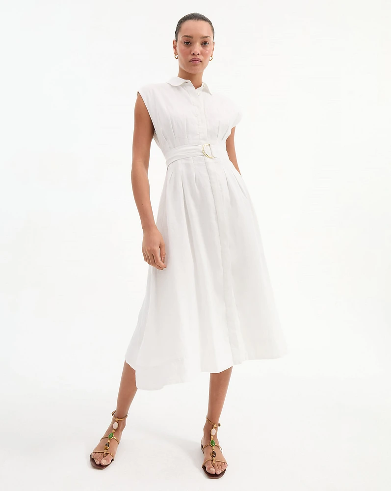 Loreta Belted Linen Dress in Off White | Veronica Beard