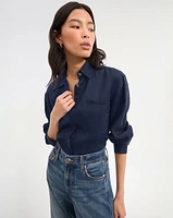 Gil Linen Shirt in Navy | Veronica Beard