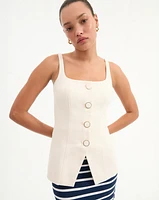 Liana Button-Up Vest Top in Ecru | Veronica Beard