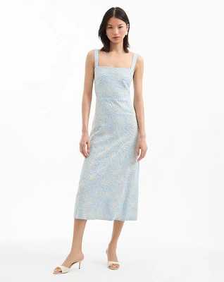 Ella Embroidered Midi Dress in Bluebell/Ecru | Veronica Beard
