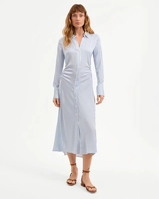 Lex Silk Midi Shirtdress in Dark Bluebell/Off-White | Veronica Beard