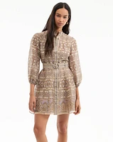 Kumar Silk-Linen Mini Dress in Stone Khaki Multi | Veronica Beard