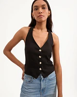 Arabella Stretch-Linen Vest in Black | Veronica Beard