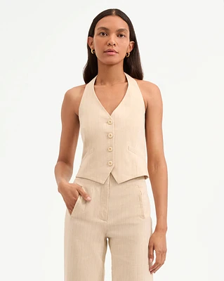 Arabella Metallic Pinstripe Vest in Natural/Gold | Veronica Beard