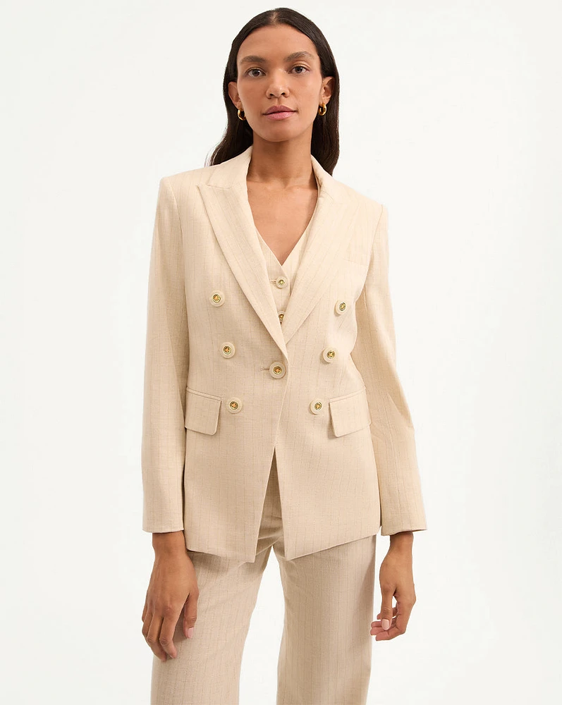 Gaya Metallic Pinstripe Dickey Jacket in Natural/Gold | Veronica Beard