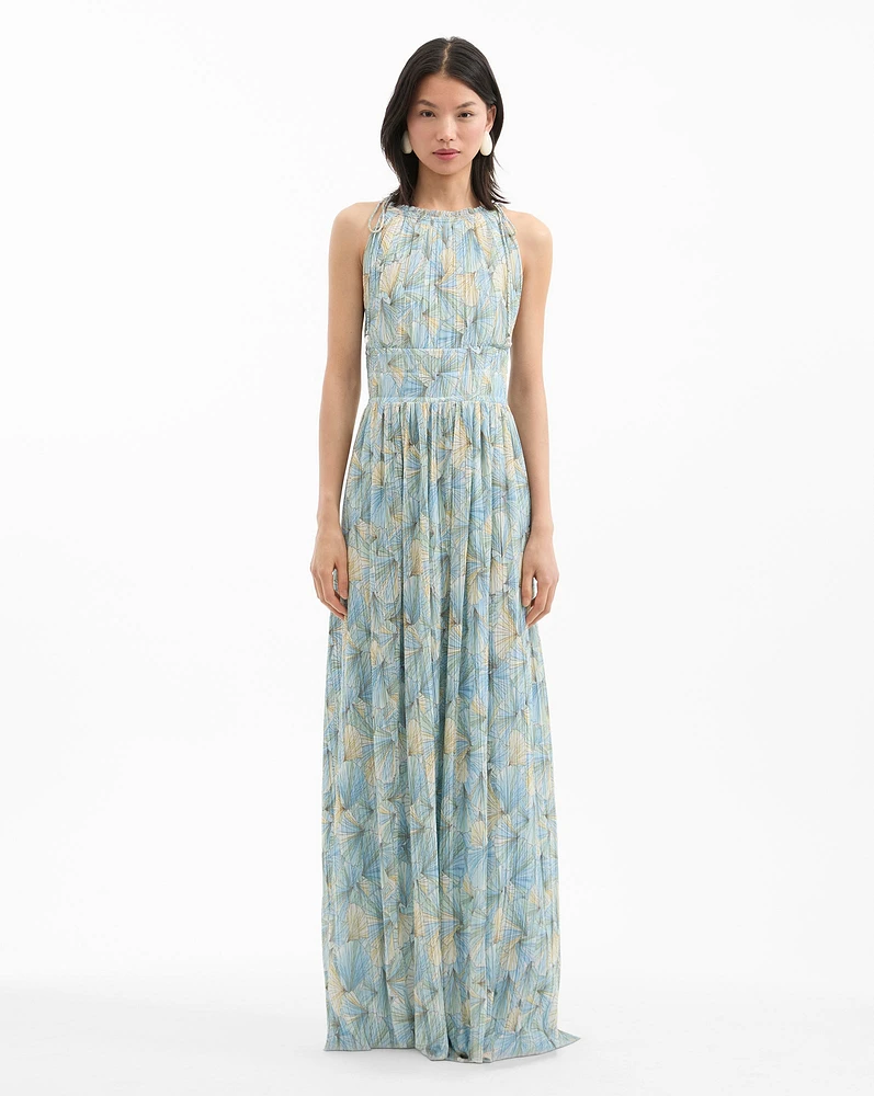 Yardley Pleated Maxi Dress in Powder Blue Multi | Veronica Beard