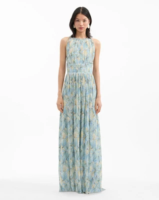 Yardley Pleated Maxi Dress in Powder Blue Multi | Veronica Beard