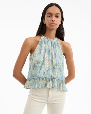 Renee Pleated Halter Top in Powder Blue Multi | Veronica Beard