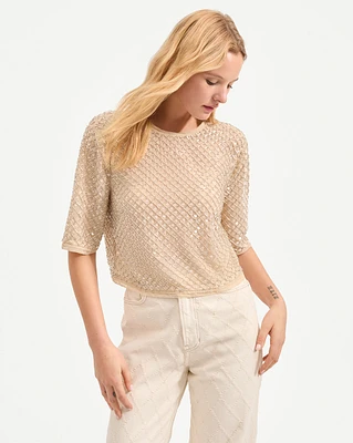 Novalie Beaded Top in Stone Khaki | Veronica Beard