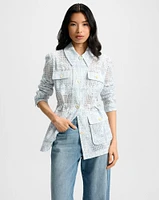 Kiki Eyelet Jacket in Blue/White | Veronica Beard