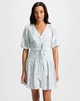 Bobbie Eyelet Mini Dress in Blue & White | Veronica Beard